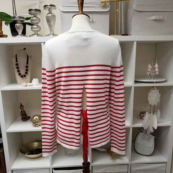 Red Strip Knit Sweater with Back Tie - Picture 2 of 2